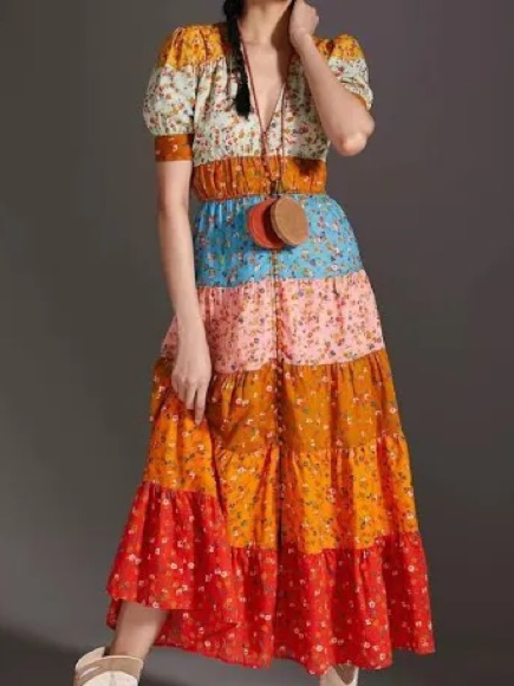 Anthropologie Multicolor Floral Patchwork Maxi Dress size xs